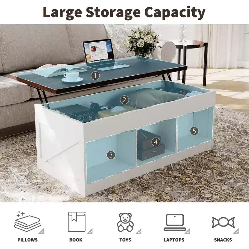Farmhouse Lift Top Coffee Table, Modern Design, Durable Construction, Spacious Surface, for Living Room Office