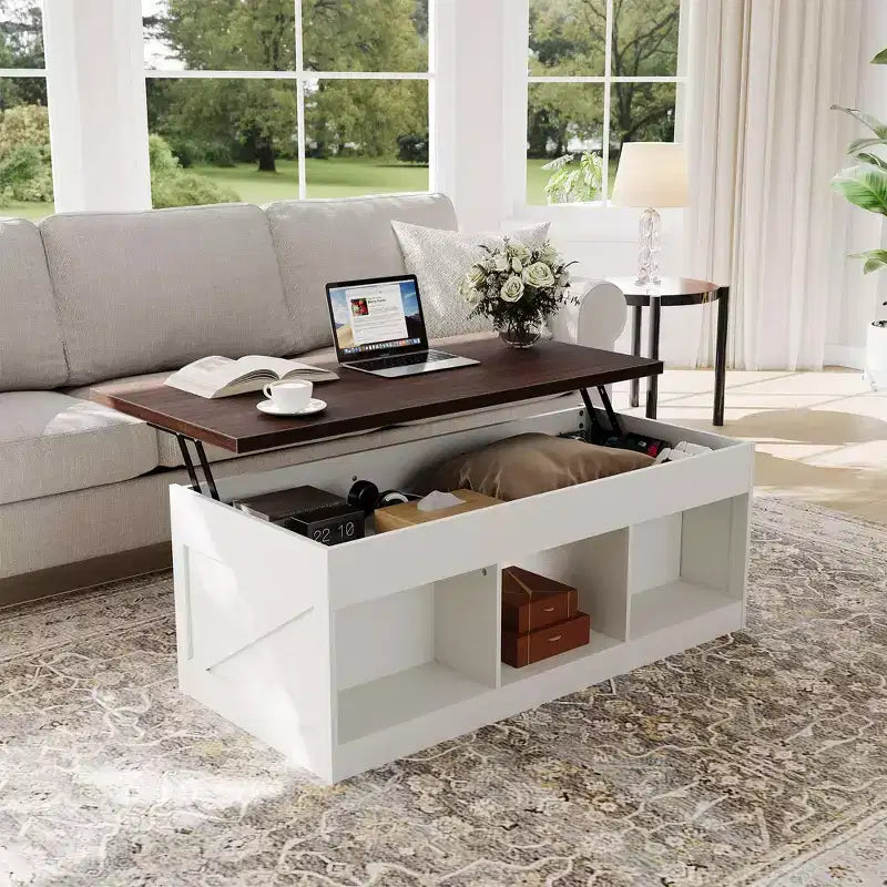 Farmhouse Lift Top Coffee Table, Modern Design, Durable Construction, Spacious Surface, for Living Room Office