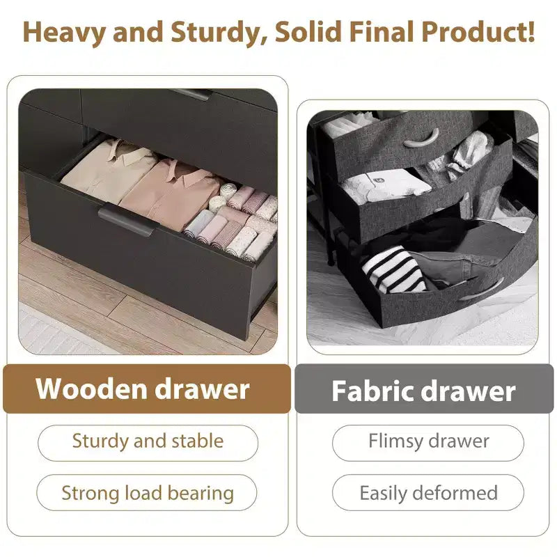 Modern 6-Drawer Wooden Dresser, Wide Closet Storage Chest - Freestanding Tall Vertical Organizer with Adjustable Feet