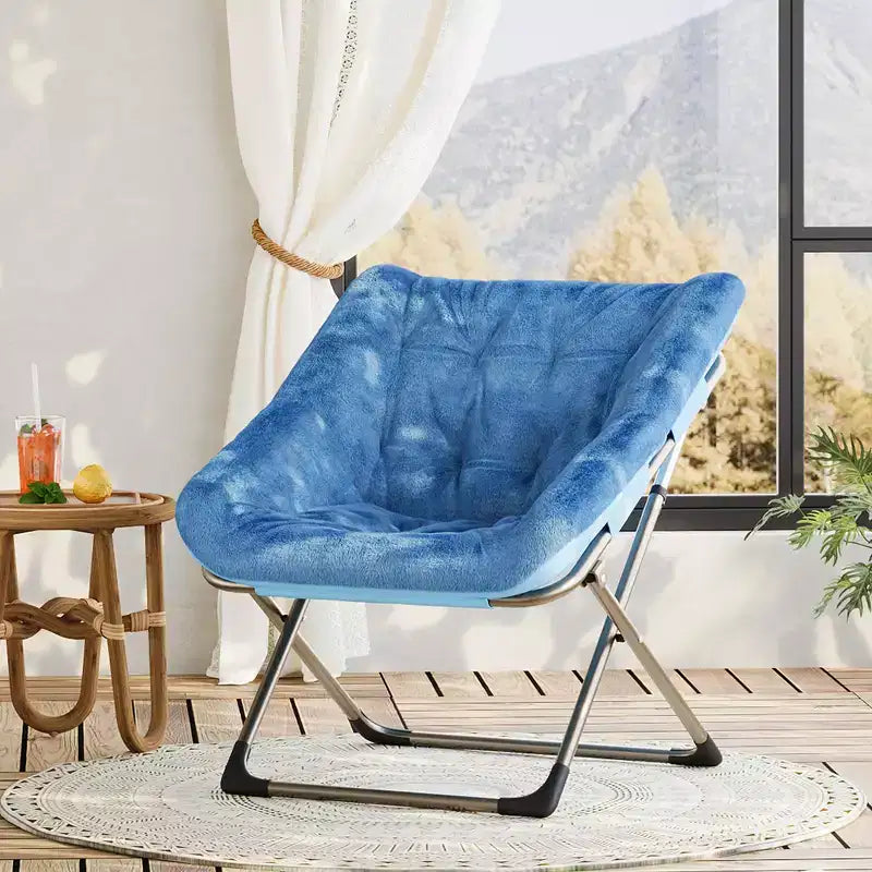 Collapsible Faux Fur Lounge Chair for Adults, Foldable Corner Chair for Office, Living Room & Small Spaces, Comfy Indoor Reading & Cozy Seating