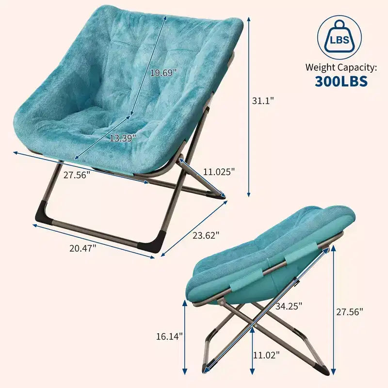 Collapsible Faux Fur Lounge Chair for Adults, Foldable Corner Chair for Office, Living Room & Small Spaces, Comfy Indoor Reading & Cozy Seating