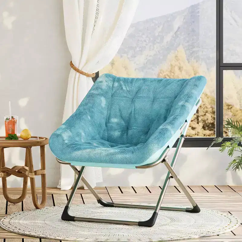 Collapsible Faux Fur Lounge Chair for Adults, Foldable Corner Chair for Office, Living Room & Small Spaces, Comfy Indoor Reading & Cozy Seating