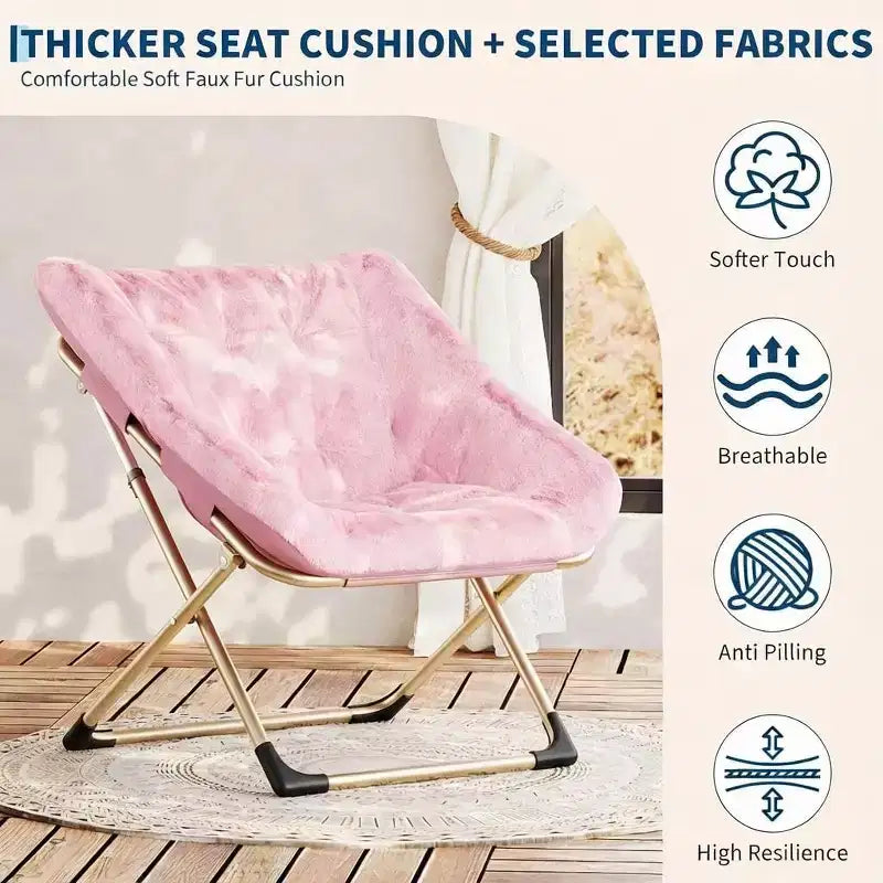 Collapsible Faux Fur Lounge Chair for Adults, Foldable Corner Chair for Office, Living Room & Small Spaces, Comfy Indoor Reading & Cozy Seating