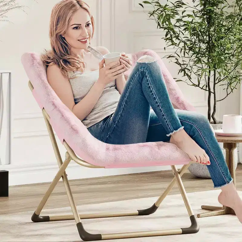Collapsible Faux Fur Lounge Chair for Adults, Foldable Corner Chair for Office, Living Room & Small Spaces, Comfy Indoor Reading & Cozy Seating