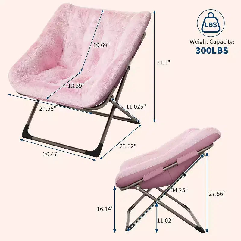 Collapsible Faux Fur Lounge Chair for Adults, Foldable Corner Chair for Office, Living Room & Small Spaces, Comfy Indoor Reading & Cozy Seating