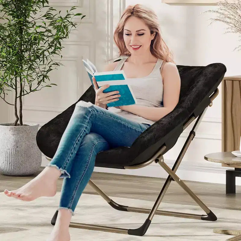 Collapsible Faux Fur Lounge Chair for Adults, Foldable Corner Chair for Office, Living Room & Small Spaces, Comfy Indoor Reading & Cozy Seating