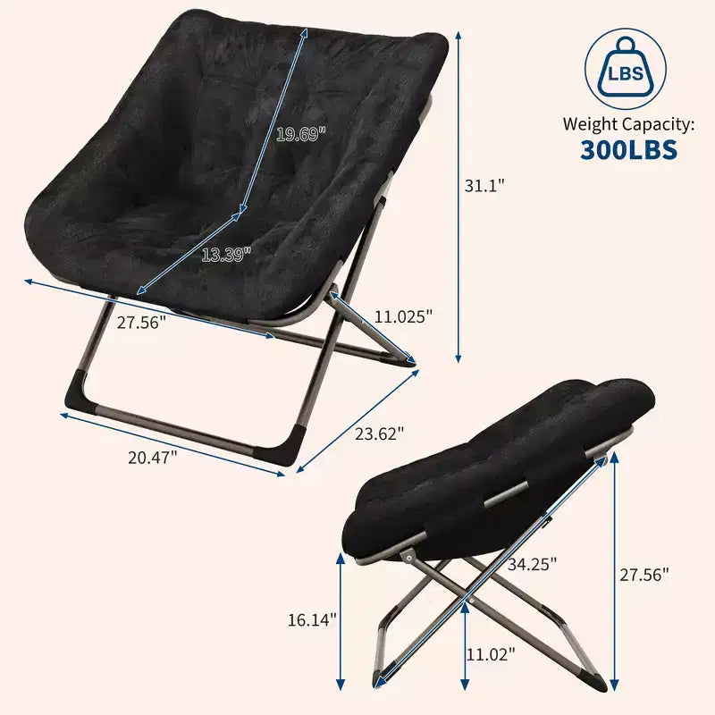 Collapsible Faux Fur Lounge Chair for Adults, Foldable Corner Chair for Office, Living Room & Small Spaces, Comfy Indoor Reading & Cozy Seating