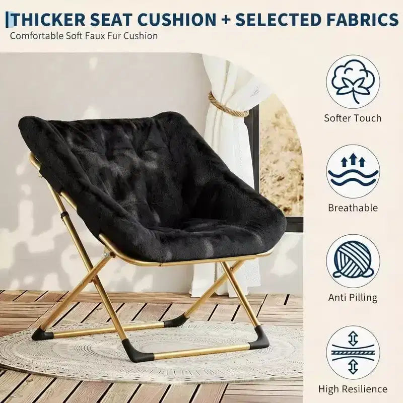 Collapsible Faux Fur Lounge Chair for Adults, Foldable Corner Chair for Office, Living Room & Small Spaces, Comfy Indoor Reading & Cozy Seating