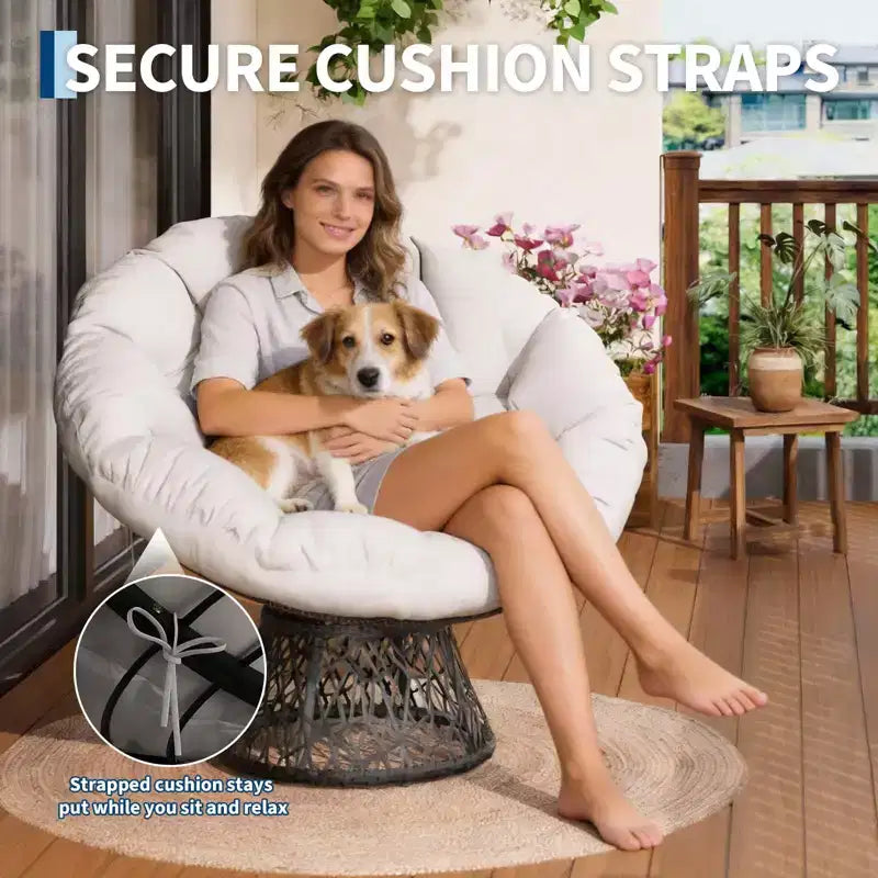Oversized Rocking Patio Chair, Handwoven Rattan, Ergonomic Wicker Chair, Heavy-Duty Steel Frame, 360 Swivel Base