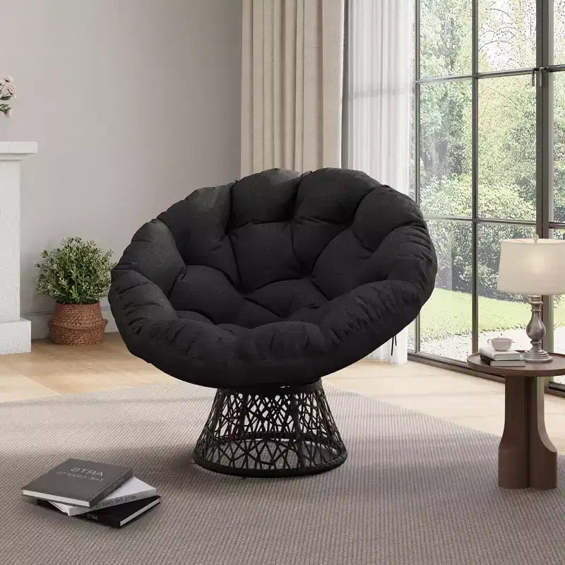Oversized Rocking Patio Chair, Handwoven Rattan, Ergonomic Wicker Chair, Heavy-Duty Steel Frame, 360 Swivel Base
