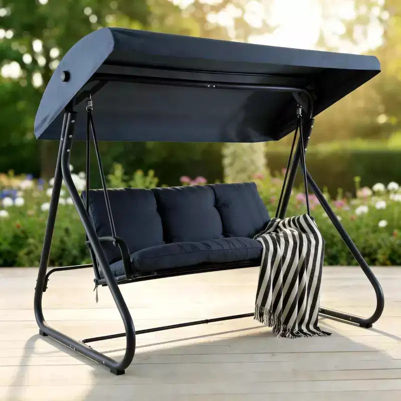 3-Seat Outdoor Convertible Swing Glider, Adjustable Canopy, Removable Cushions, 750 LBS Weight Capacity, Removable Cushions, Heavy-Duty Metal Frame