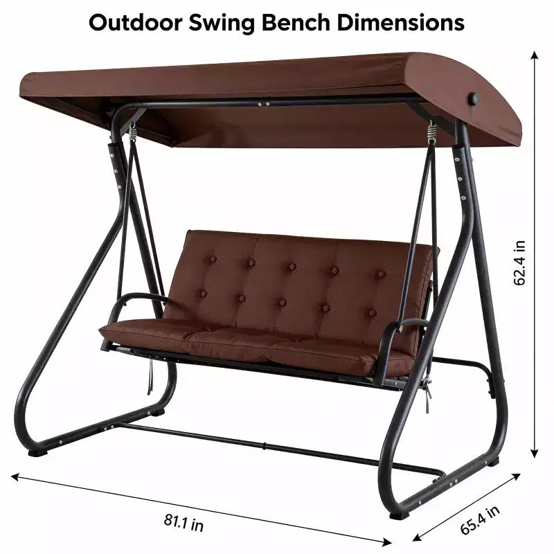 3-Seat Outdoor Convertible Swing Glider, Adjustable Canopy, Removable Cushions, 750 LBS Weight Capacity, Removable Cushions, Heavy-Duty Metal Frame