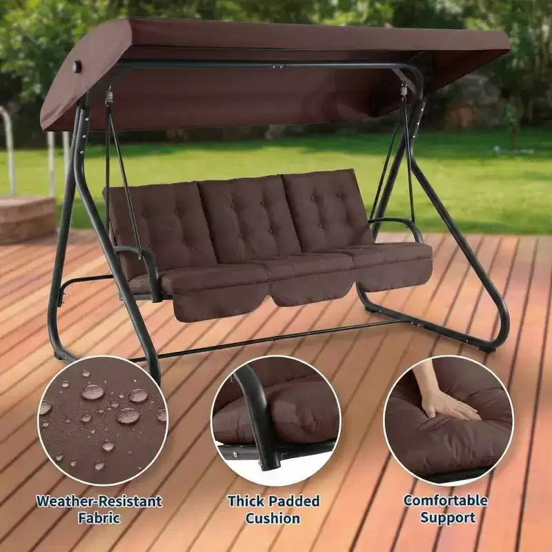 3-Seat Outdoor Convertible Swing Glider, Adjustable Canopy, Removable Cushions, 750 LBS Weight Capacity, Removable Cushions, Heavy-Duty Metal Frame