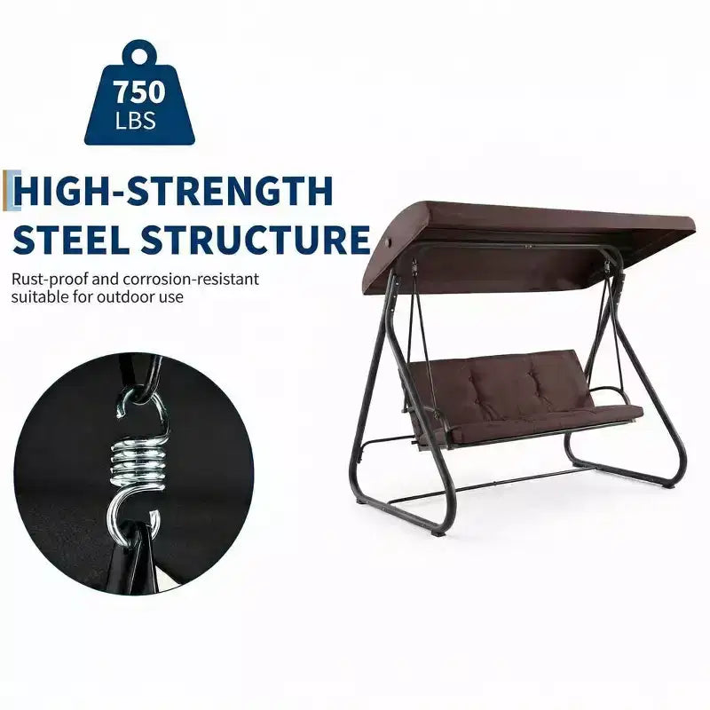 3-Seat Outdoor Convertible Swing Glider, Adjustable Canopy, Removable Cushions, 750 LBS Weight Capacity, Removable Cushions, Heavy-Duty Metal Frame