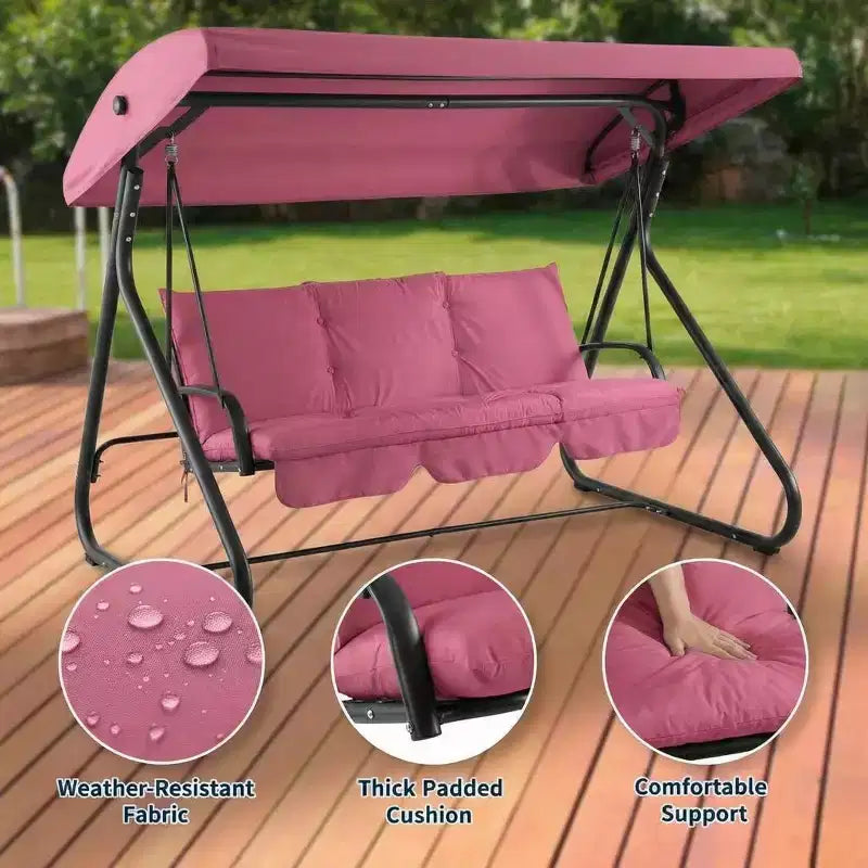3-Seat Outdoor Convertible Swing Glider, Adjustable Canopy, Removable Cushions, 750 LBS Weight Capacity, Removable Cushions, Heavy-Duty Metal Frame