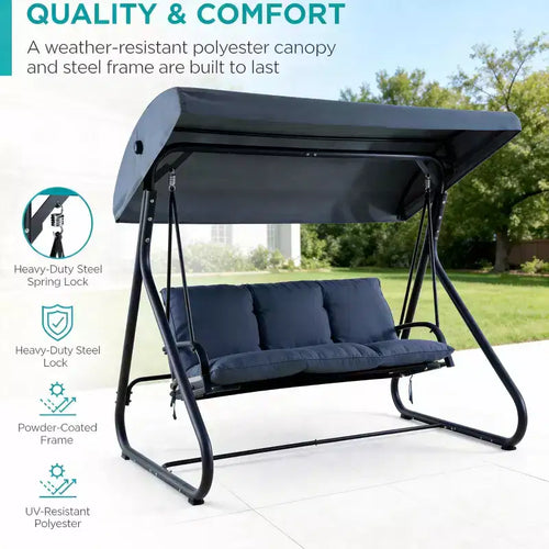 3-Seat Outdoor Convertible Swing Glider, Adjustable Canopy, Removable Cushions, 750 LBS Weight Capacity, Removable Cushions, Heavy-Duty Metal Frame