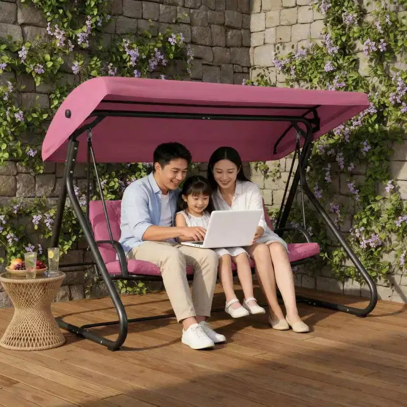 3-Seat Outdoor Convertible Swing Glider, Adjustable Canopy, Removable Cushions, 750 LBS Weight Capacity, Removable Cushions, Heavy-Duty Metal Frame