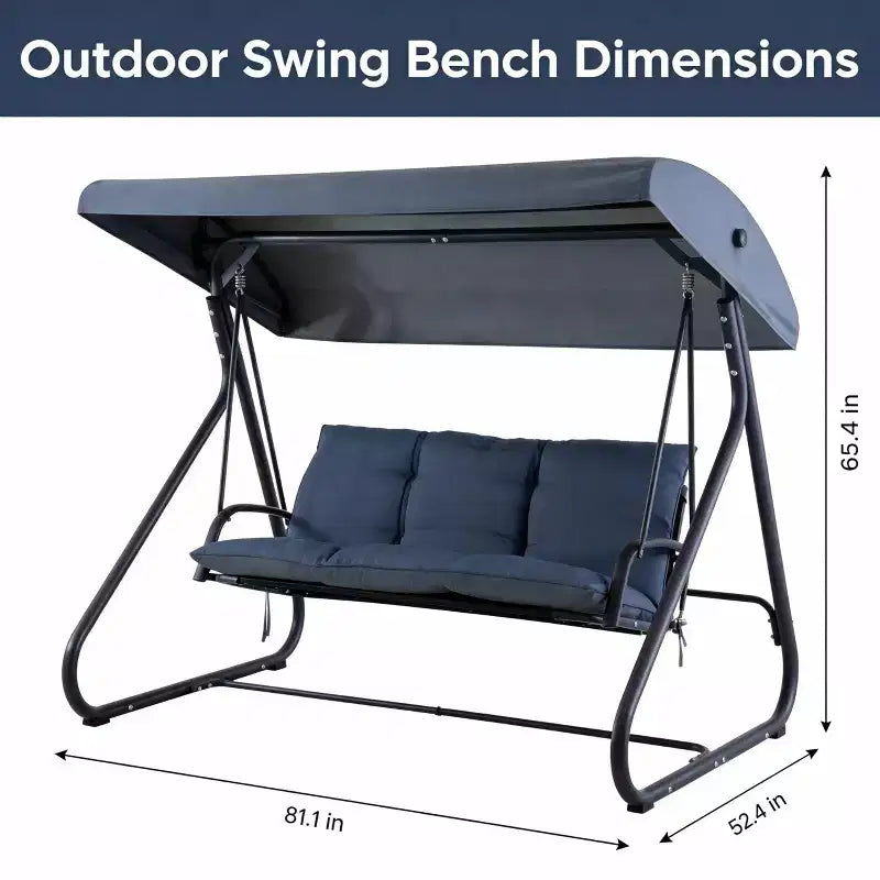 3-Seat Outdoor Convertible Swing Glider, Adjustable Canopy, Removable Cushions, 750 LBS Weight Capacity, Removable Cushions, Heavy-Duty Metal Frame