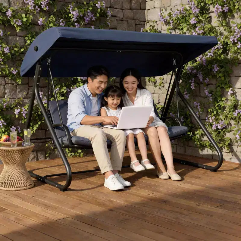 3-Seat Outdoor Convertible Swing Glider, Adjustable Canopy, Removable Cushions, 750 LBS Weight Capacity, Removable Cushions, Heavy-Duty Metal Frame