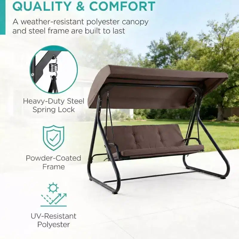 3-Seat Outdoor Convertible Swing Glider, Adjustable Canopy, Removable Cushions, 750 LBS Weight Capacity, Removable Cushions, Heavy-Duty Metal Frame