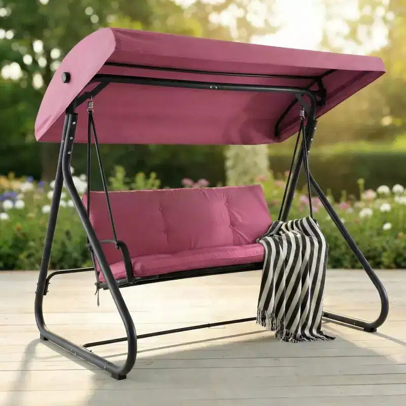3-Seat Outdoor Convertible Swing Glider, Adjustable Canopy, Removable Cushions, 750 LBS Weight Capacity, Removable Cushions, Heavy-Duty Metal Frame