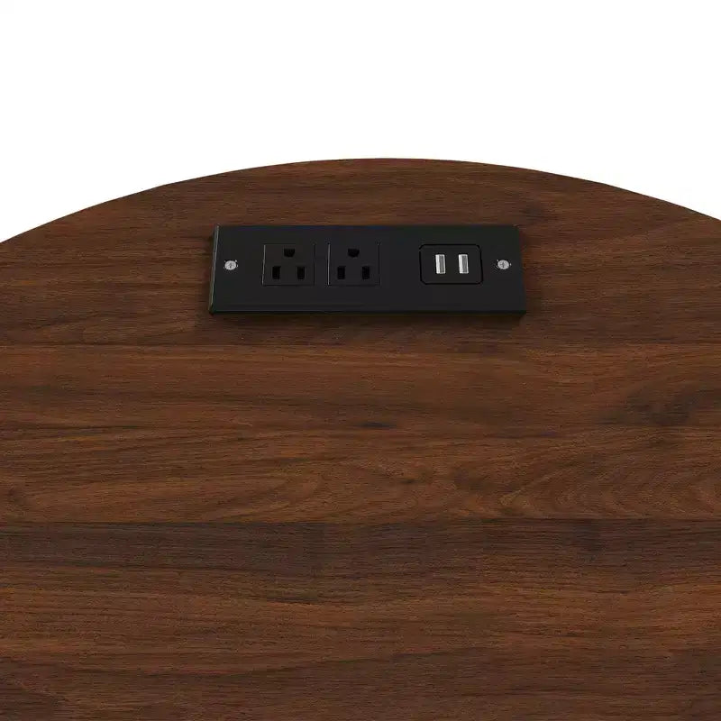 Mid-Century Modern Nightstand with Charging Station Sliding Door Round/Cylinder Walnut Finish (W2700P385517)