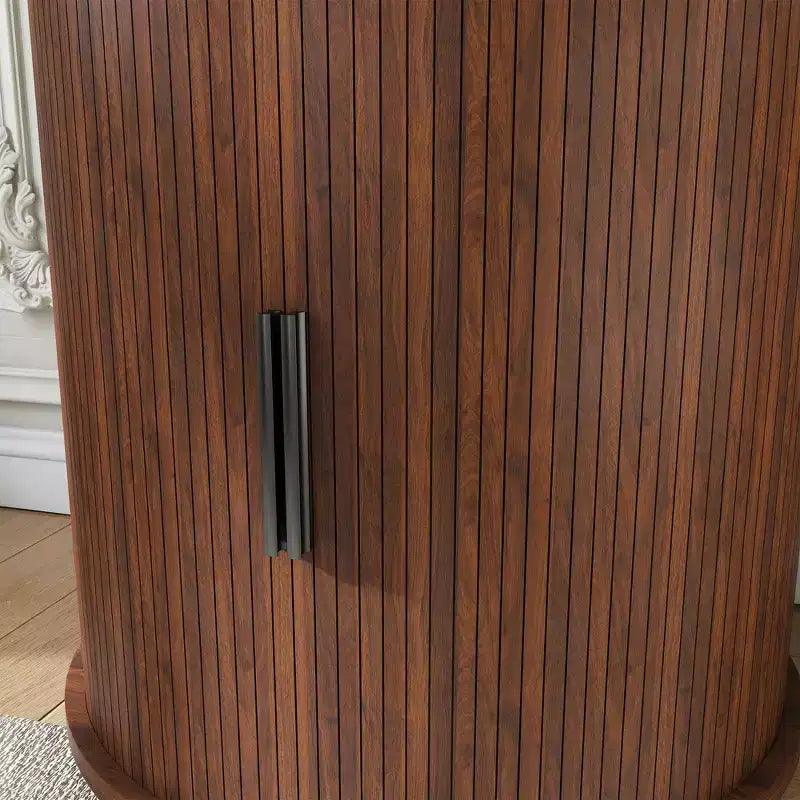 Mid-Century Modern Nightstand with Charging Station Sliding Door Round/Cylinder Walnut Finish (W2700P385517)