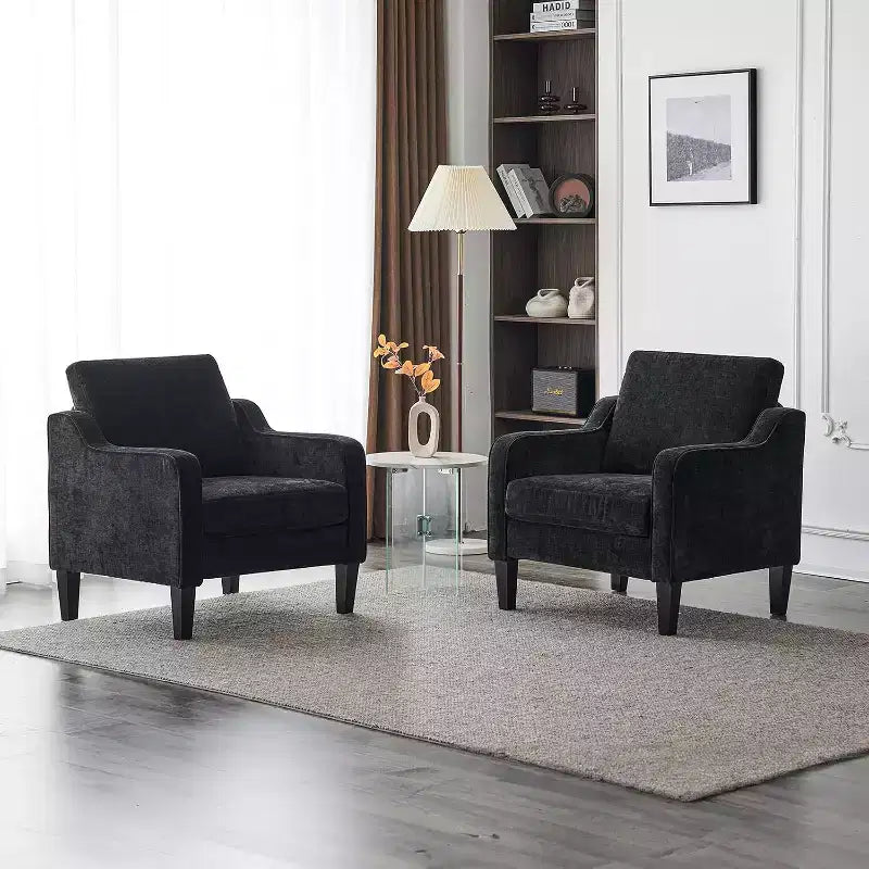 Living Room Chairs , Black Accent Chair 5.5 Thick Seat Cushion Comfy Chair Soft Chenille Side Chair Upholstered Arm Chair