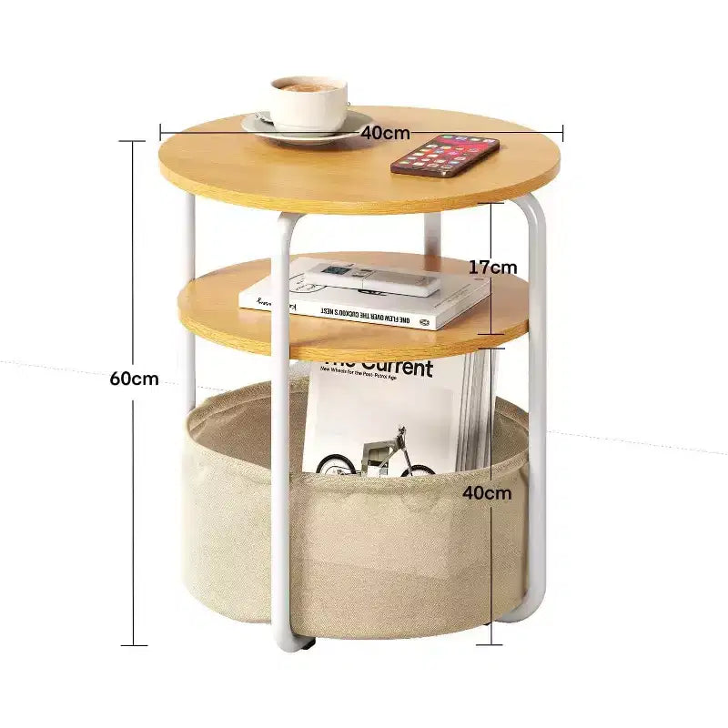 3-Tier Round Side Table with Storage Basket, 23.6 H Small Accent End Table Nightstand for Living Room Bedroom Corner