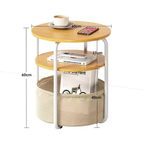 3-Tier Round Side Table with Storage Basket, 23.6 H Small Accent End Table Nightstand for Living Room Bedroom Corner