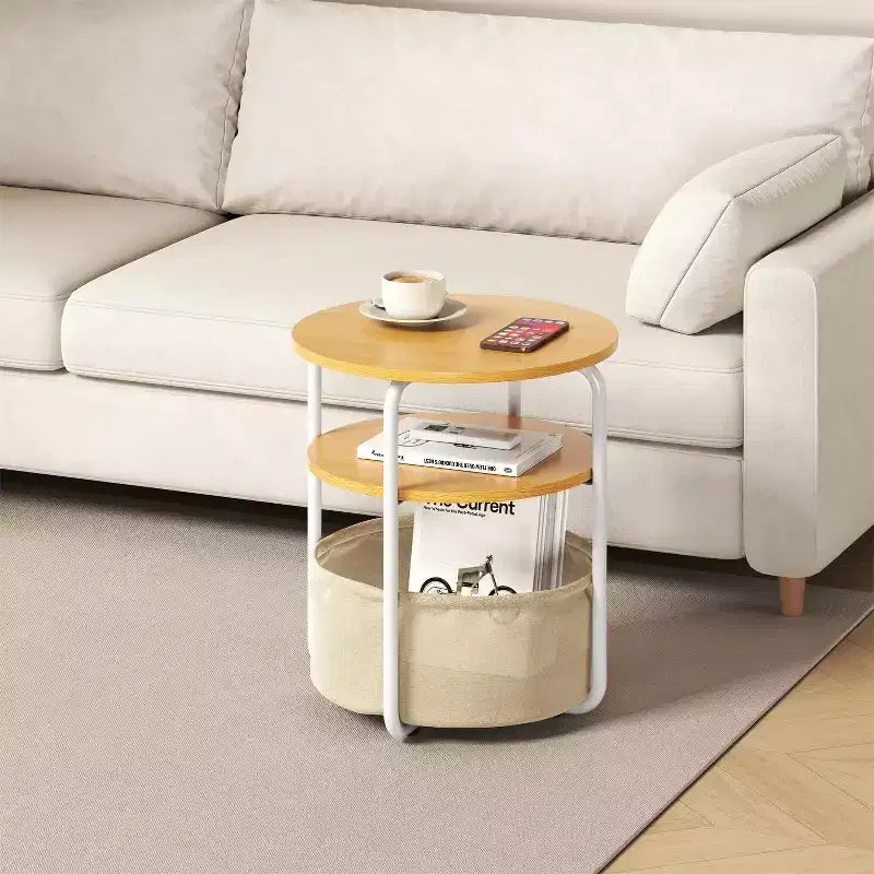 3-Tier Round Side Table with Storage Basket, 23.6 H Small Accent End Table Nightstand for Living Room Bedroom Corner
