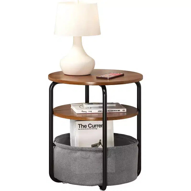 3-Tier Round Side Table with Storage Basket, 23.6 H Small Accent End Table Nightstand for Living Room Bedroom Corner