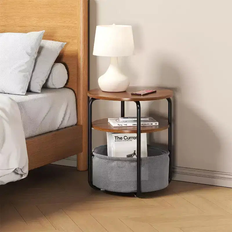 3-Tier Round Side Table with Storage Basket, 23.6 H Small Accent End Table Nightstand for Living Room Bedroom Corner