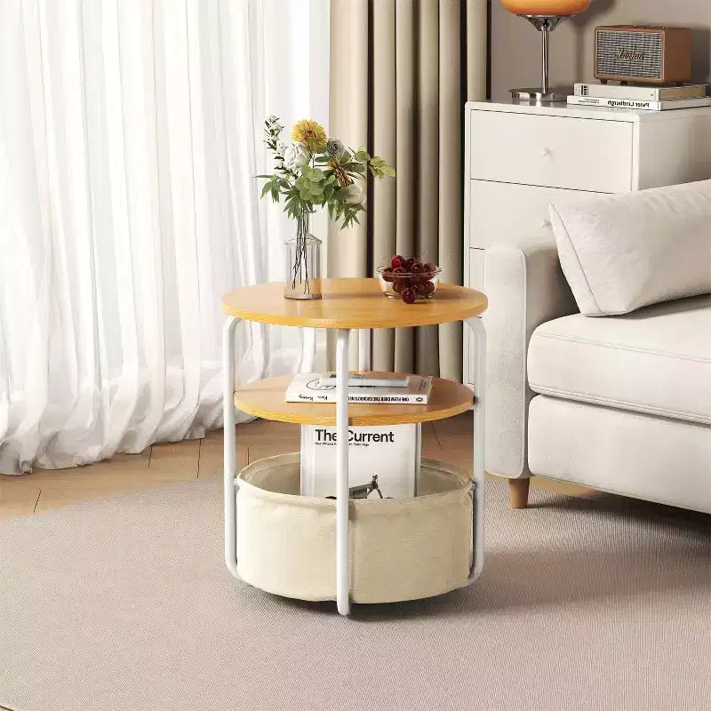 3-Tier Round Side Table with Storage Basket, 23.6 H Small Accent End Table Nightstand for Living Room Bedroom Corner
