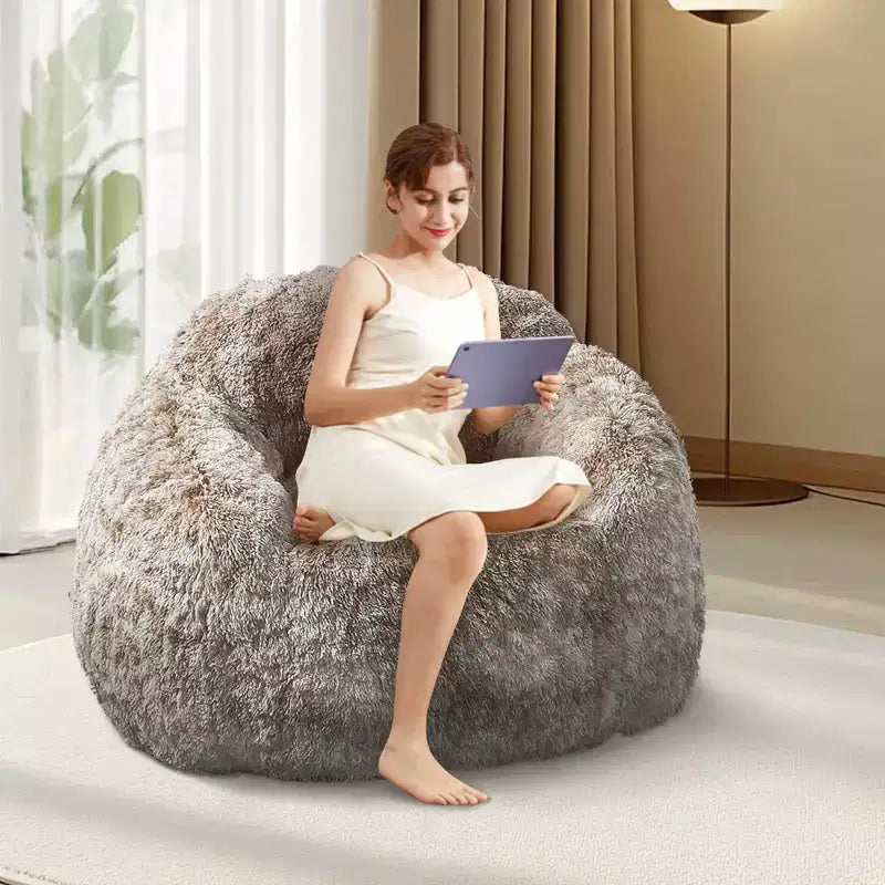 Soft faux fur beanbag with armrests Lounge chair with foam filling, comfortable for bedroom, living room, reading & gaming