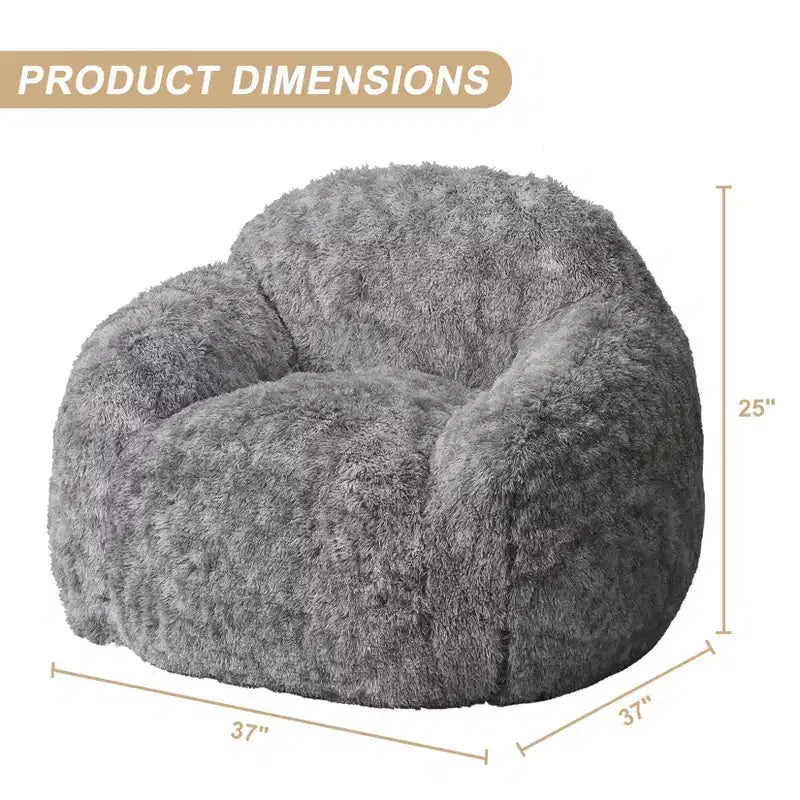 Soft faux fur beanbag with armrests Lounge chair with foam filling, comfortable for bedroom, living room, reading & gaming