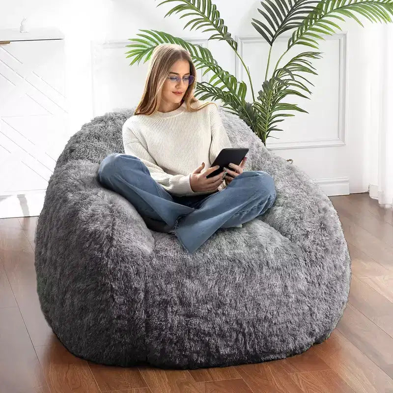 Soft faux fur beanbag with armrests Lounge chair with foam filling, comfortable for bedroom, living room, reading & gaming