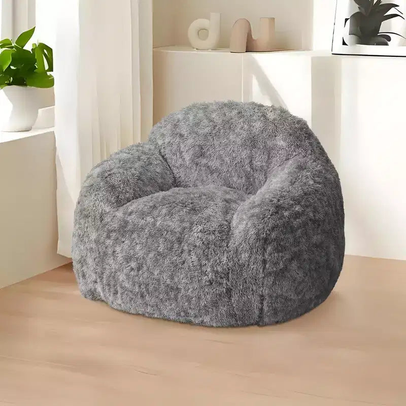 Soft faux fur beanbag with armrests Lounge chair with foam filling, comfortable for bedroom, living room, reading & gaming