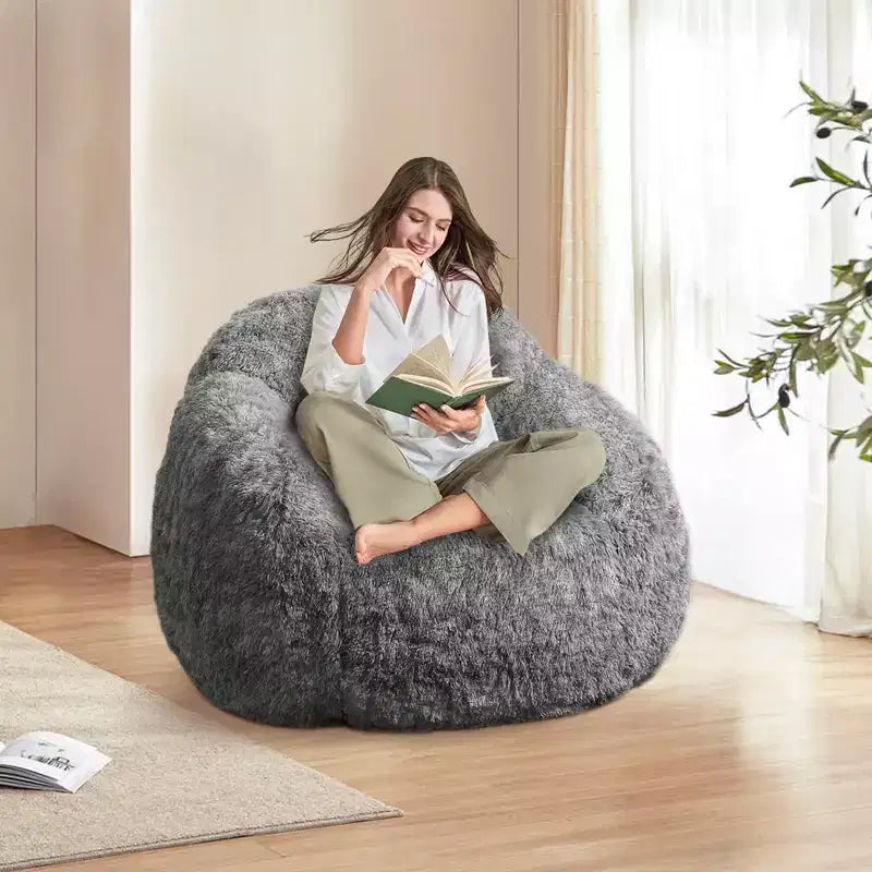 Soft faux fur beanbag with armrests Lounge chair with foam filling, comfortable for bedroom, living room, reading & gaming