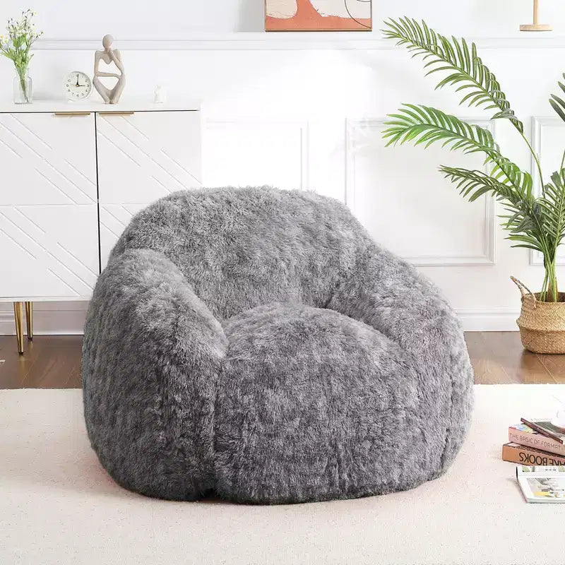 Soft faux fur beanbag with armrests  Lounge chair with foam filling, comfortable for bedroom, living room, reading & gaming