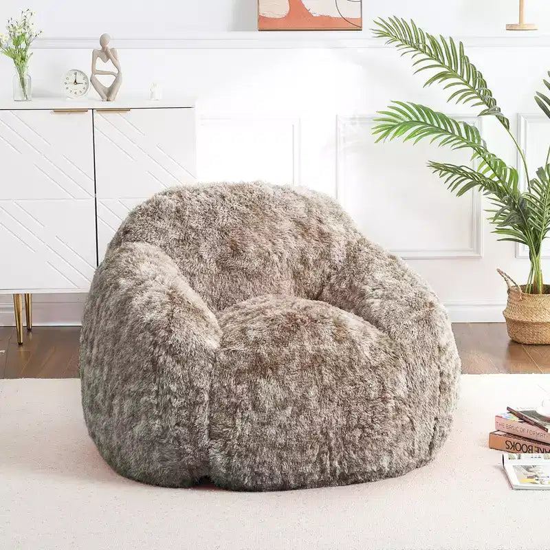 Soft faux fur beanbag with armrests Lounge chair with foam filling, comfortable for bedroom, living room, reading & gaming