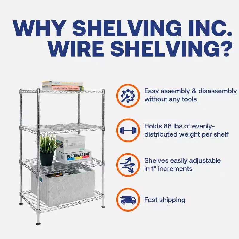 Standard Duty 12d x 20w x 32h 4-Tier Chrome Wire Shelving