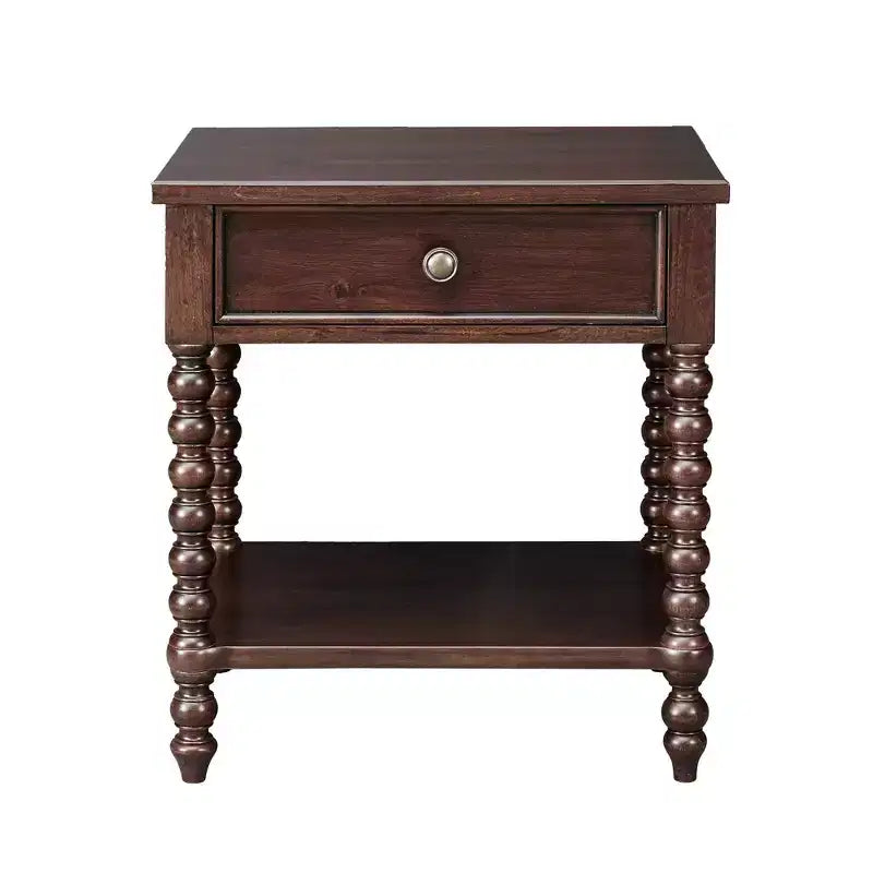 Beckett Nightstand Morocco Brown: Madison Park Bedside Table with Drawer, Modern Rubberwood Veneer
