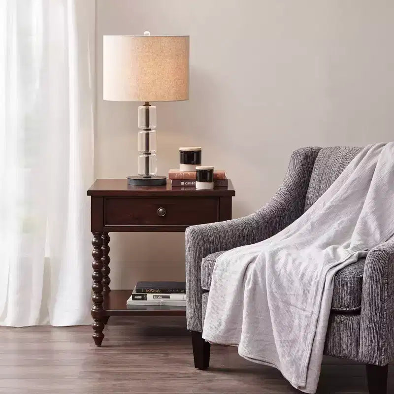 Beckett Nightstand Morocco Brown: Bedside Table with Drawer, Modern Rubberwood Veneer