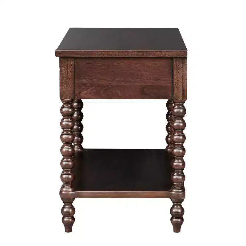 Beckett Nightstand Morocco Brown: Bedside Table with Drawer, Modern Rubberwood Veneer