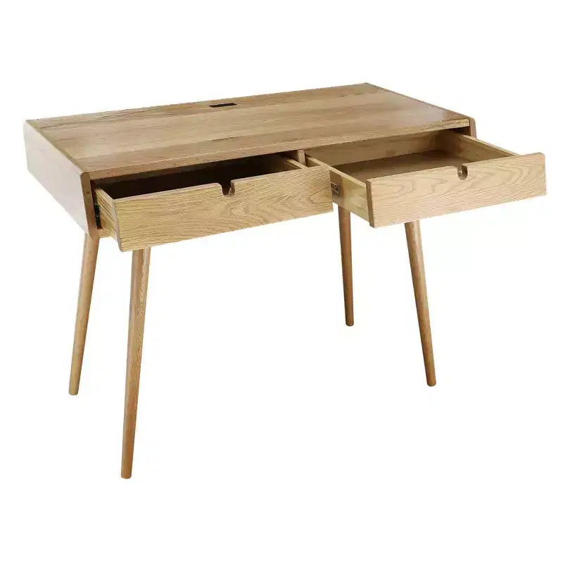Desk with USB Ports Natural Oak - : Pine Wood Construction, 40" Width, Integrated Drawers