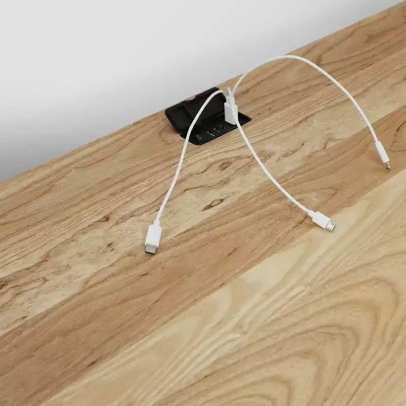 Desk with USB Ports Natural Oak - : Pine Wood Construction, 40" Width, Integrated Drawers